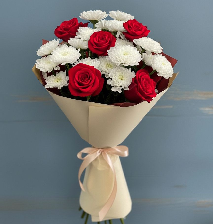 Букет цветов из: Розы и Хризантемы в Ирклиевская