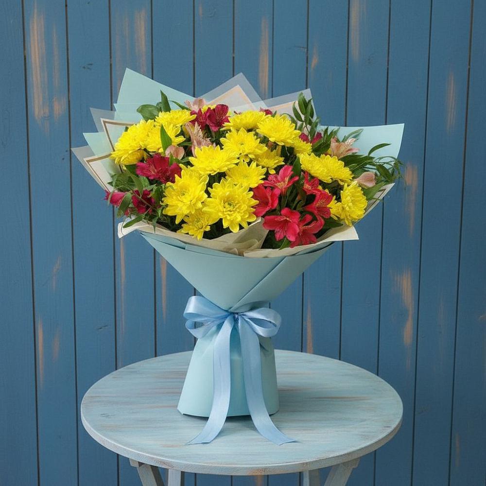 Букет цветов из: Альстромерии и Хризантемы в Ирклиевская