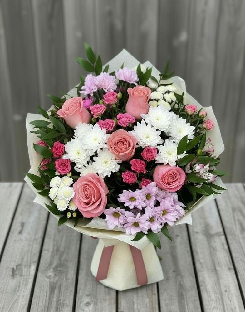 Букет цветов из: Альстромерии, Гвоздики, Розы и Хризантемы в Ирклиевская