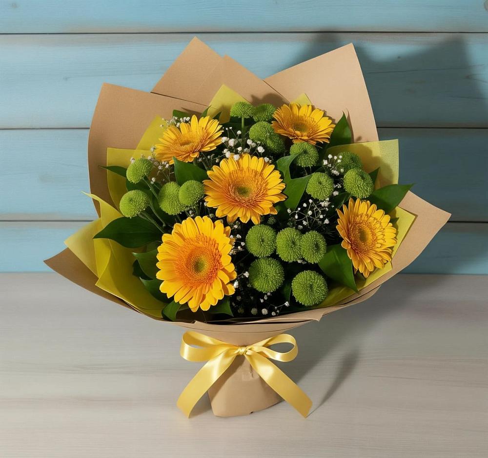 Букет цветов из: Герберы и Хризантемы в Ирклиевская