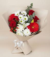 Букет цветов из:  Розы, Хризантемы, Герберы и Лилии в Ирклиевская