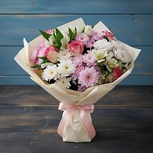 Букет цветов из:  Хризантемы, Альстромерии и Розы в Ирклиевская