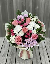 Букет цветов из:  Альстромерии, Гвоздики, Розы и Хризантемы в Ирклиевская