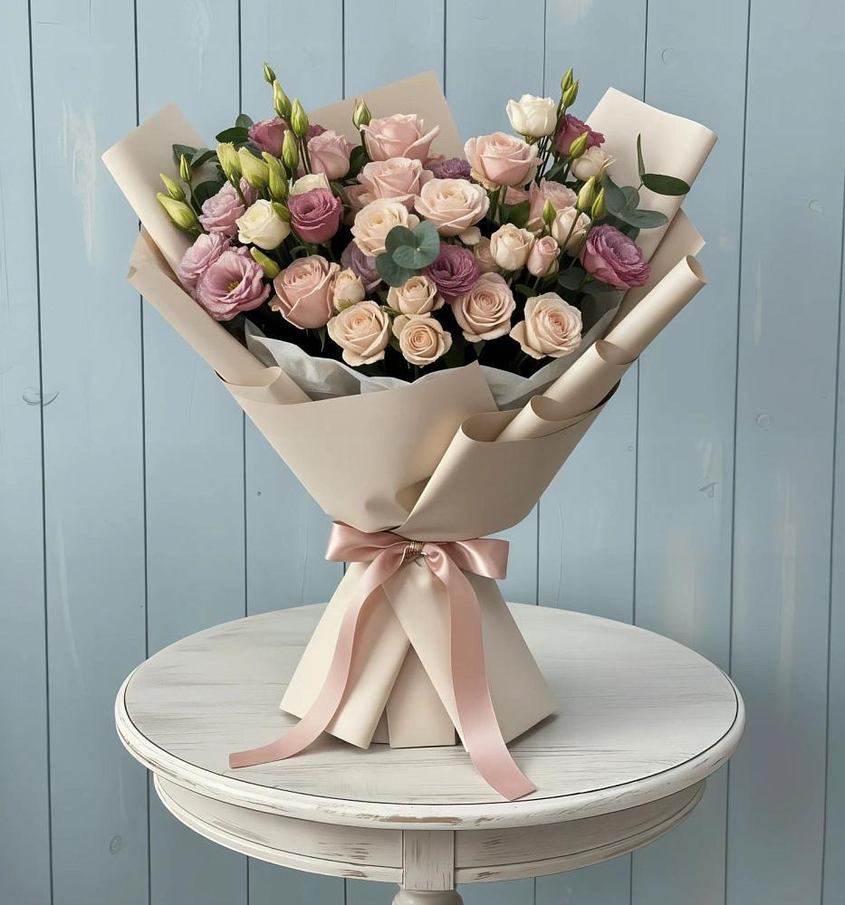 Букет цветов из: Розы и Лизиантусы в Ирклиевская