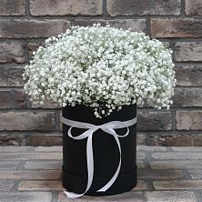 Цветочная композиция из Гипсофила в шляпной коробке в Ирклиевская